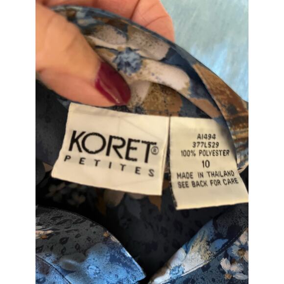 Vintage Koret Petites beautiful blue floral blouse 10P LN Shoulder pad high neck - Picture 4 of 5